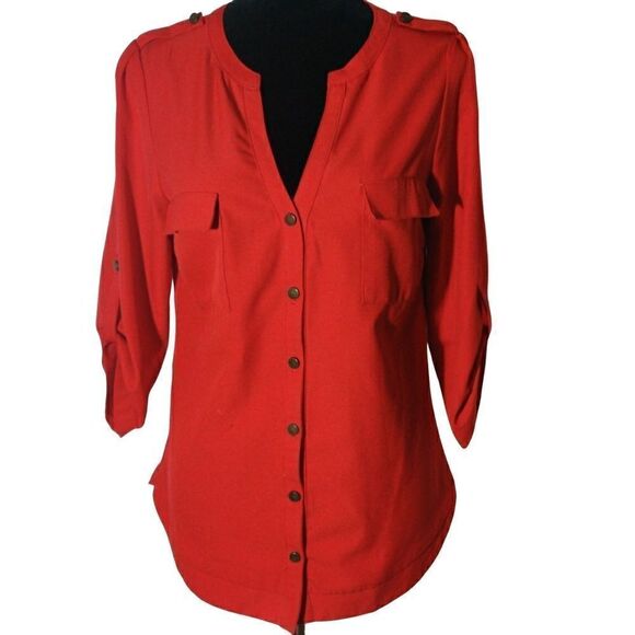 41 Hawthorn S Red Button Down Blouse Shirt - Picture 1 of 7